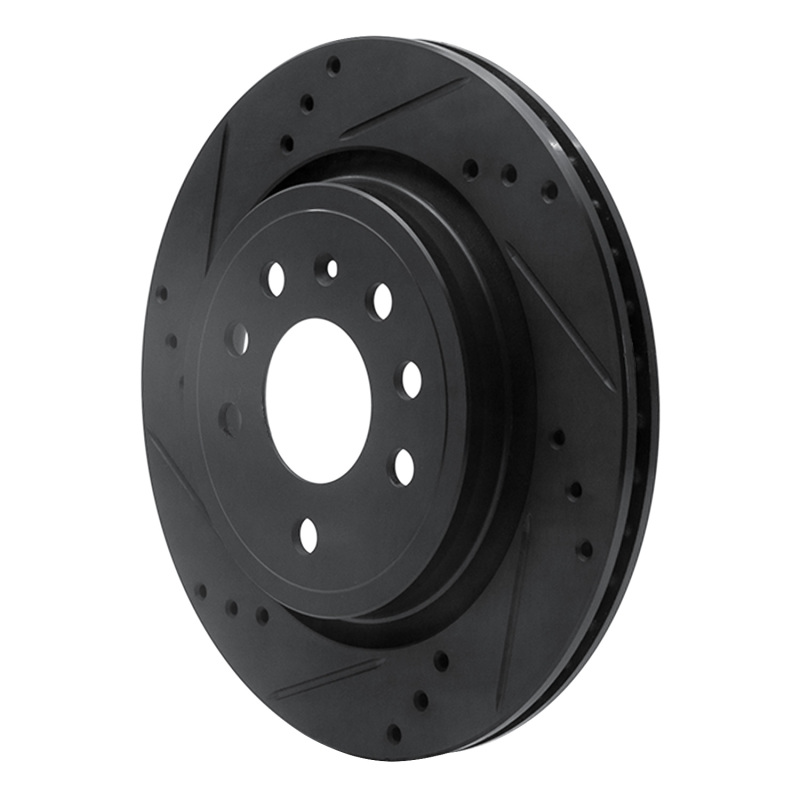 Cadillac BLS Brake Rotor (1) - Rear Left - R1 Concepts - Drilled & Slotted - Black - `03-`11